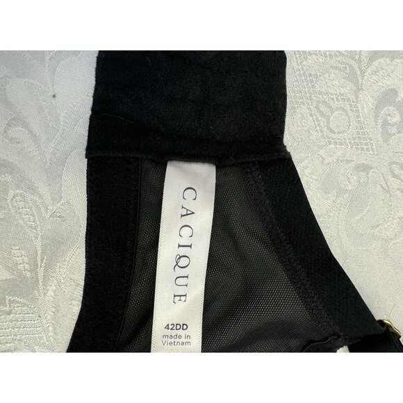 Cacique Bra Unlined Balconette Size 42DD Pink Black Lace Bow Underwire Sexy - Picture 8 of 8